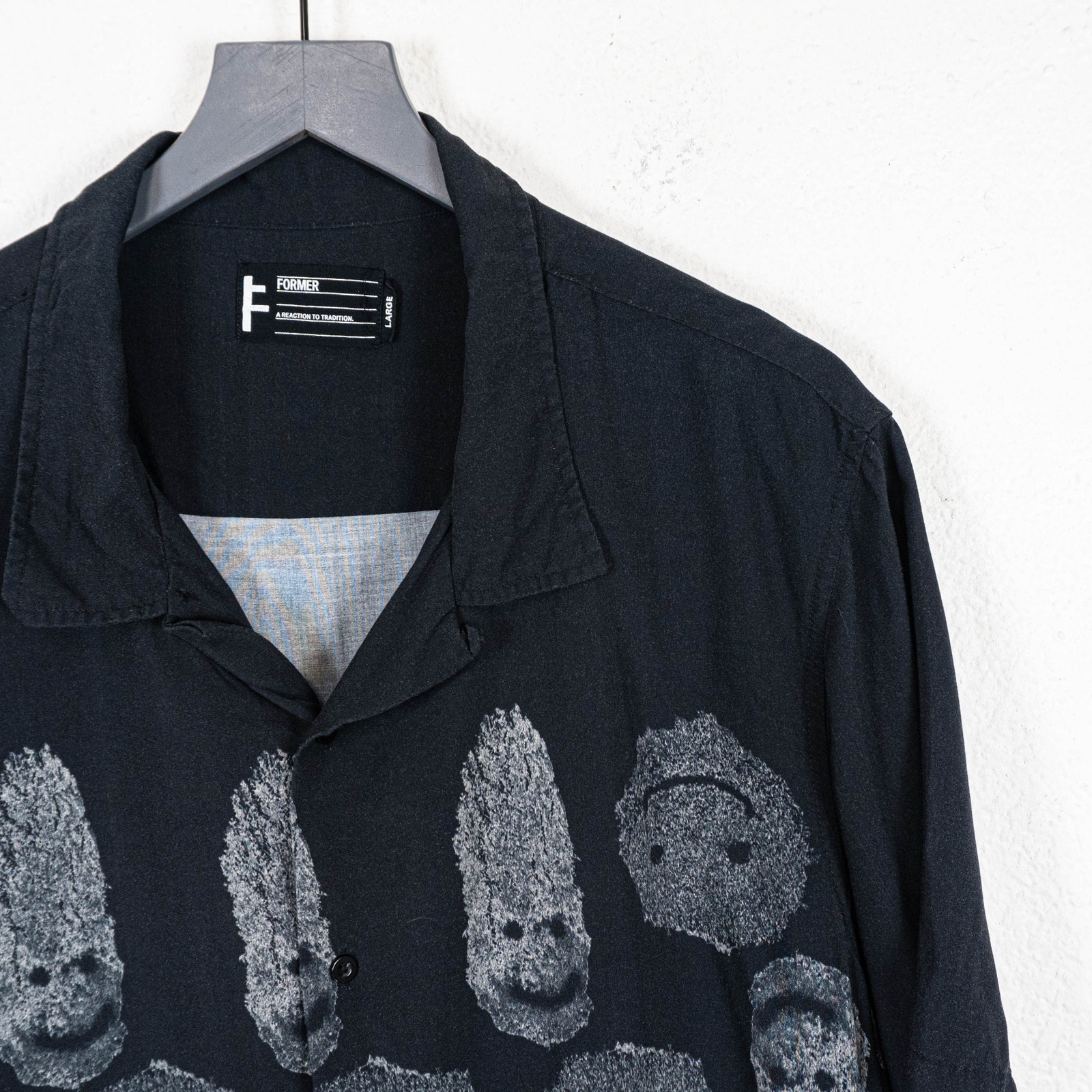 Former Merchandise Menace Ss Shirt Camp Collar In Black Sz L — image 4 of 8